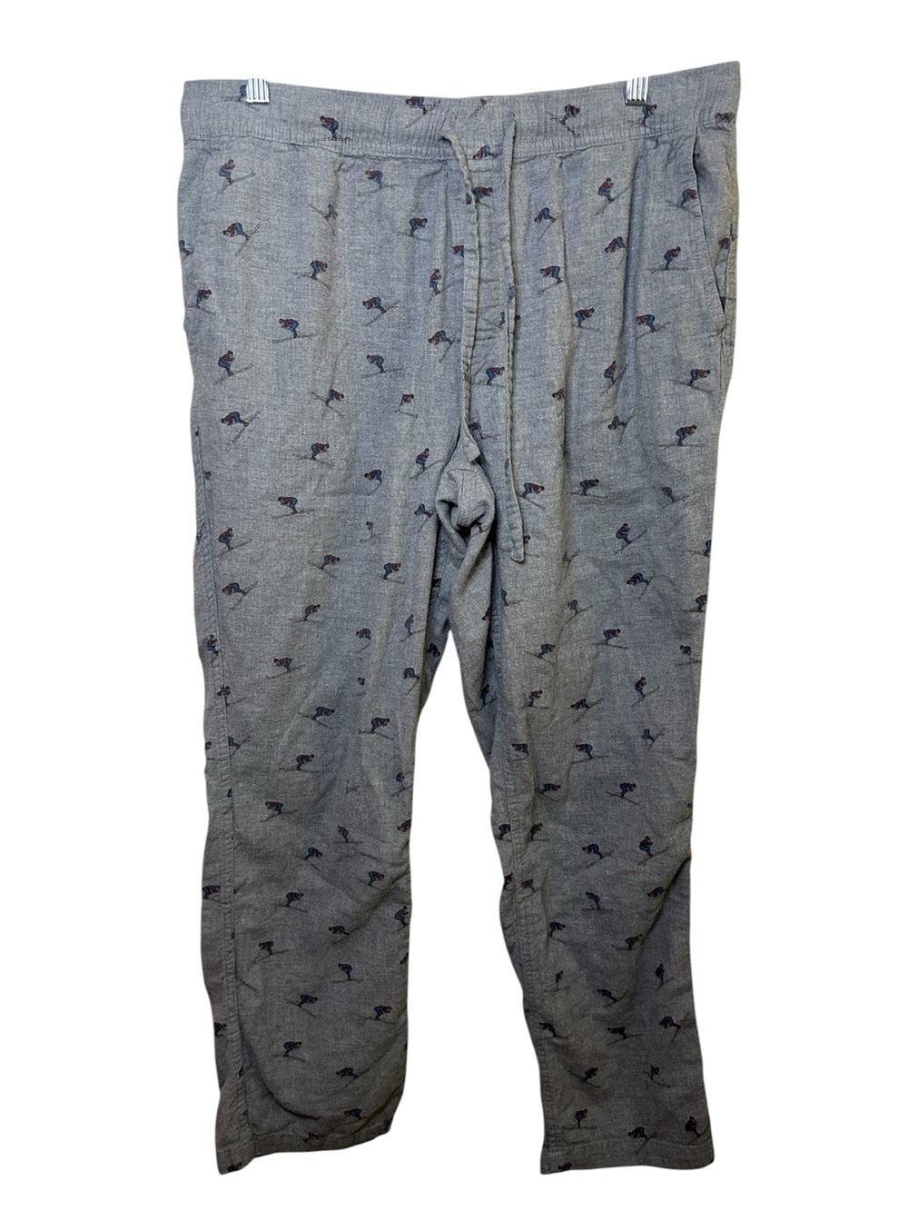 J Crew Gray Ski Knit Cotton Pajama Sleep Pants Small Printed Motif Large Comfort